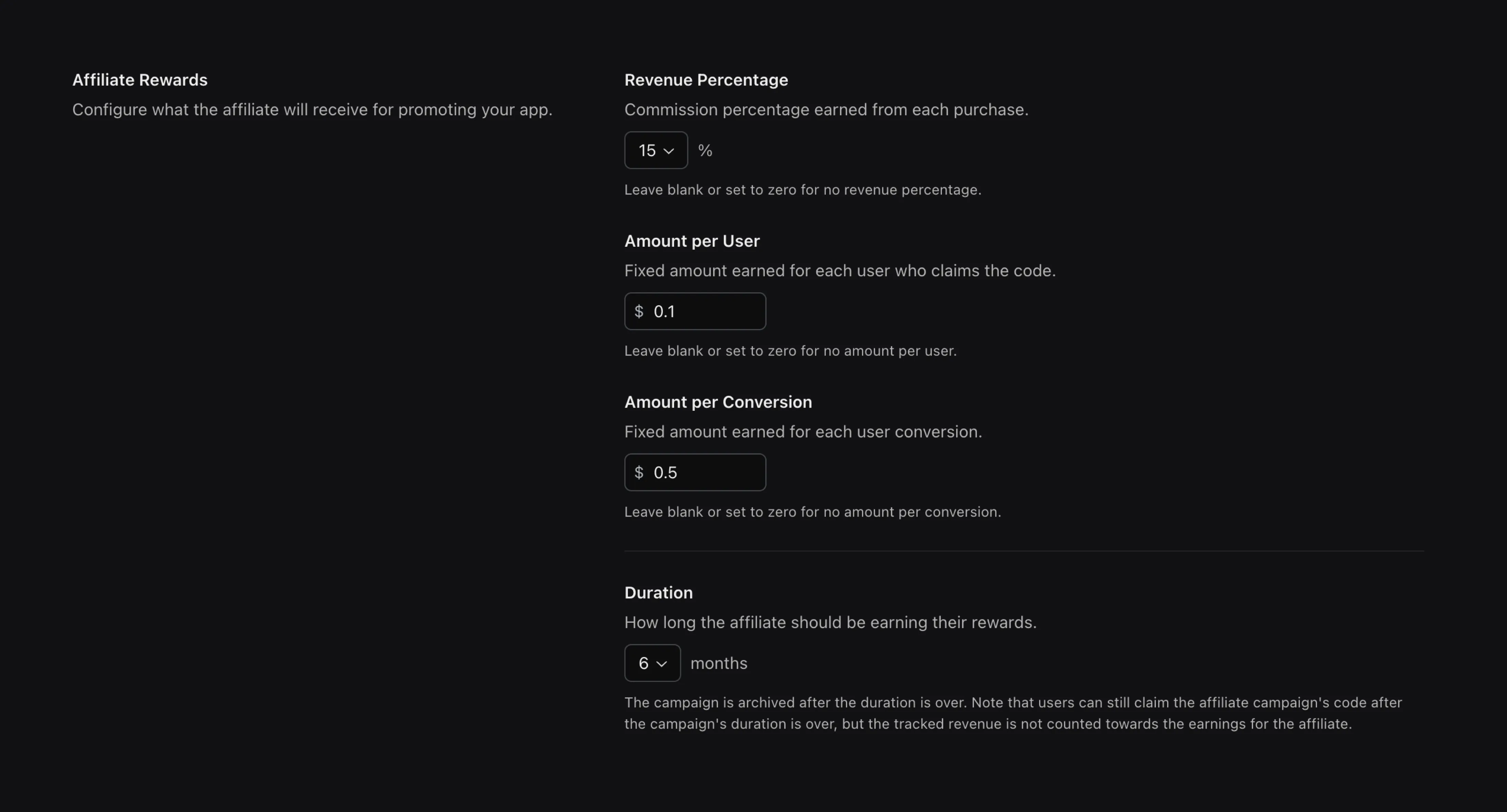 Create affiliate campaign with affiliate rewards