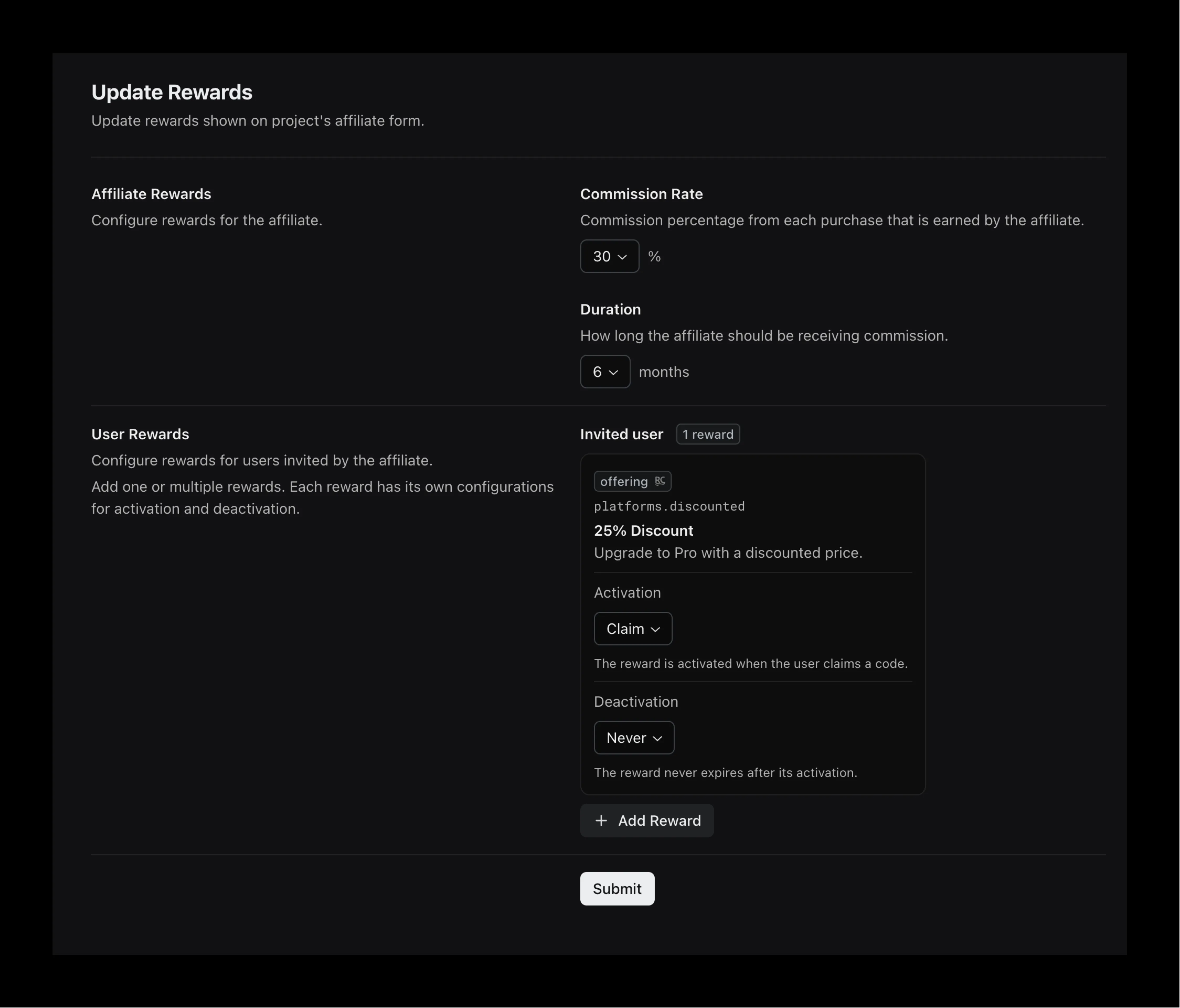 Affiliate Form Rewards