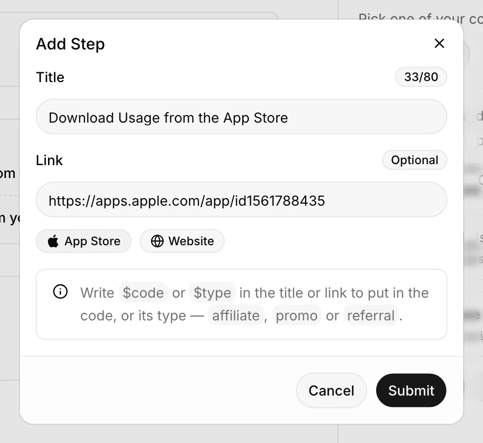 Code Link Add Step