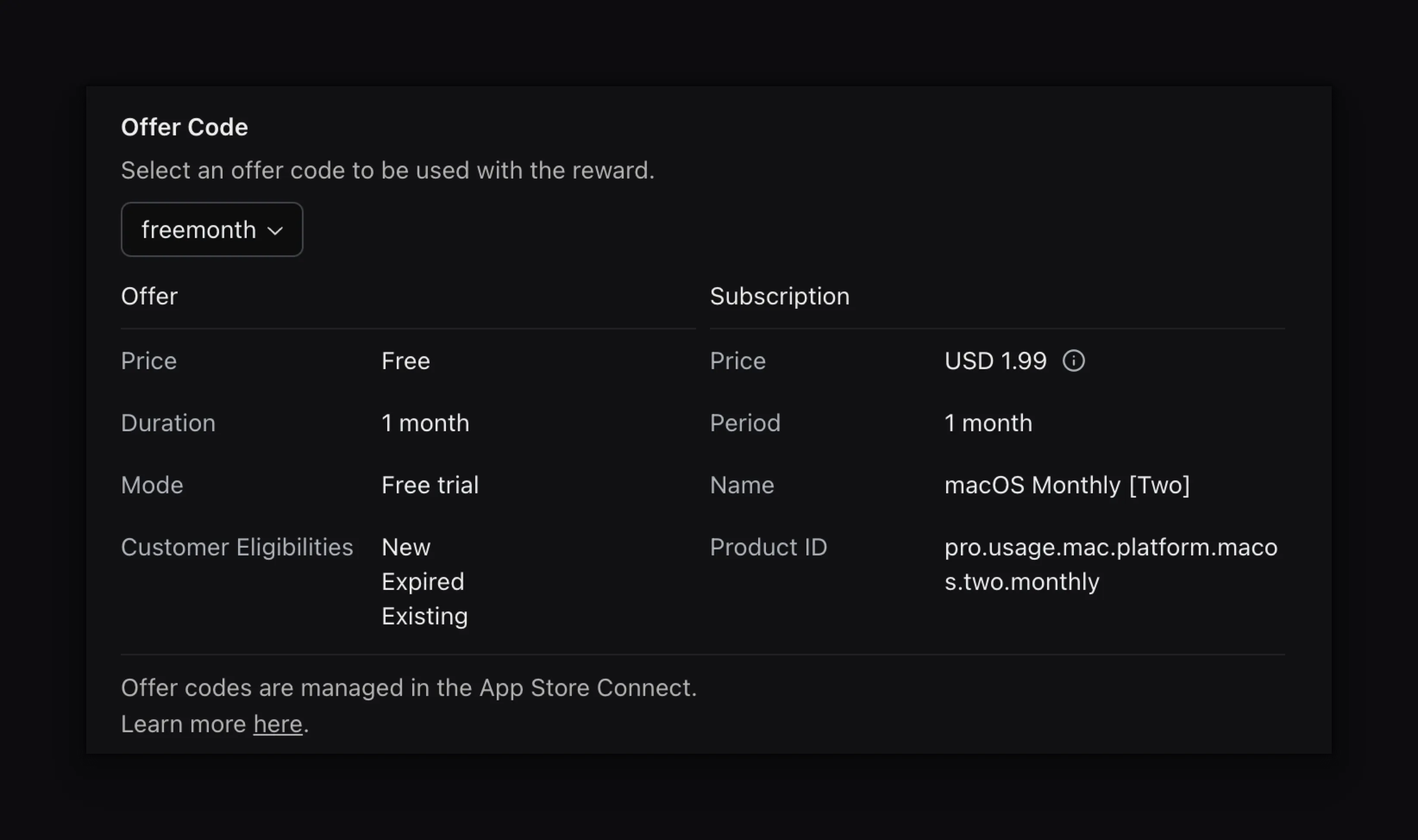 Reward Offer Code